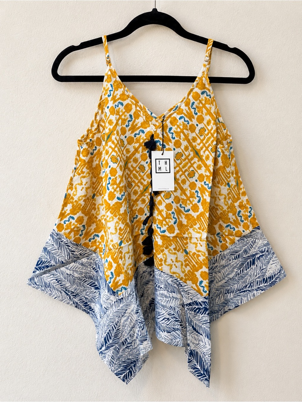 THML Yellow & Blue Printed Handkerchief-Hem Cami